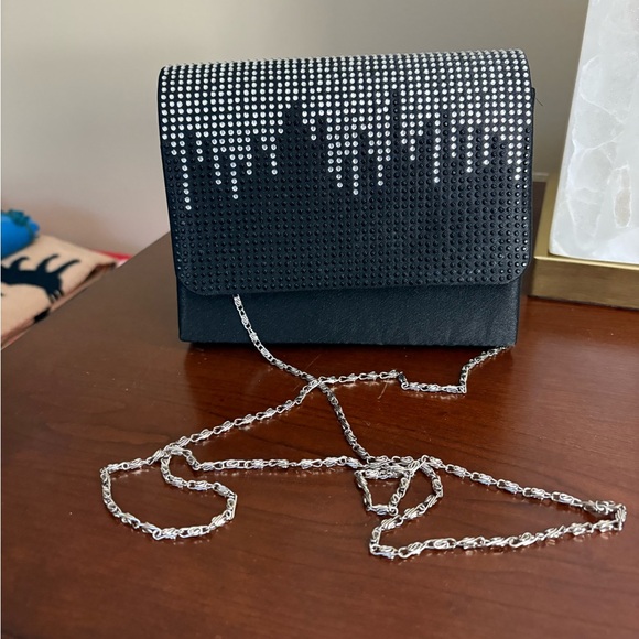 Black satin and rhinestone evening bag - Picture 2 of 3